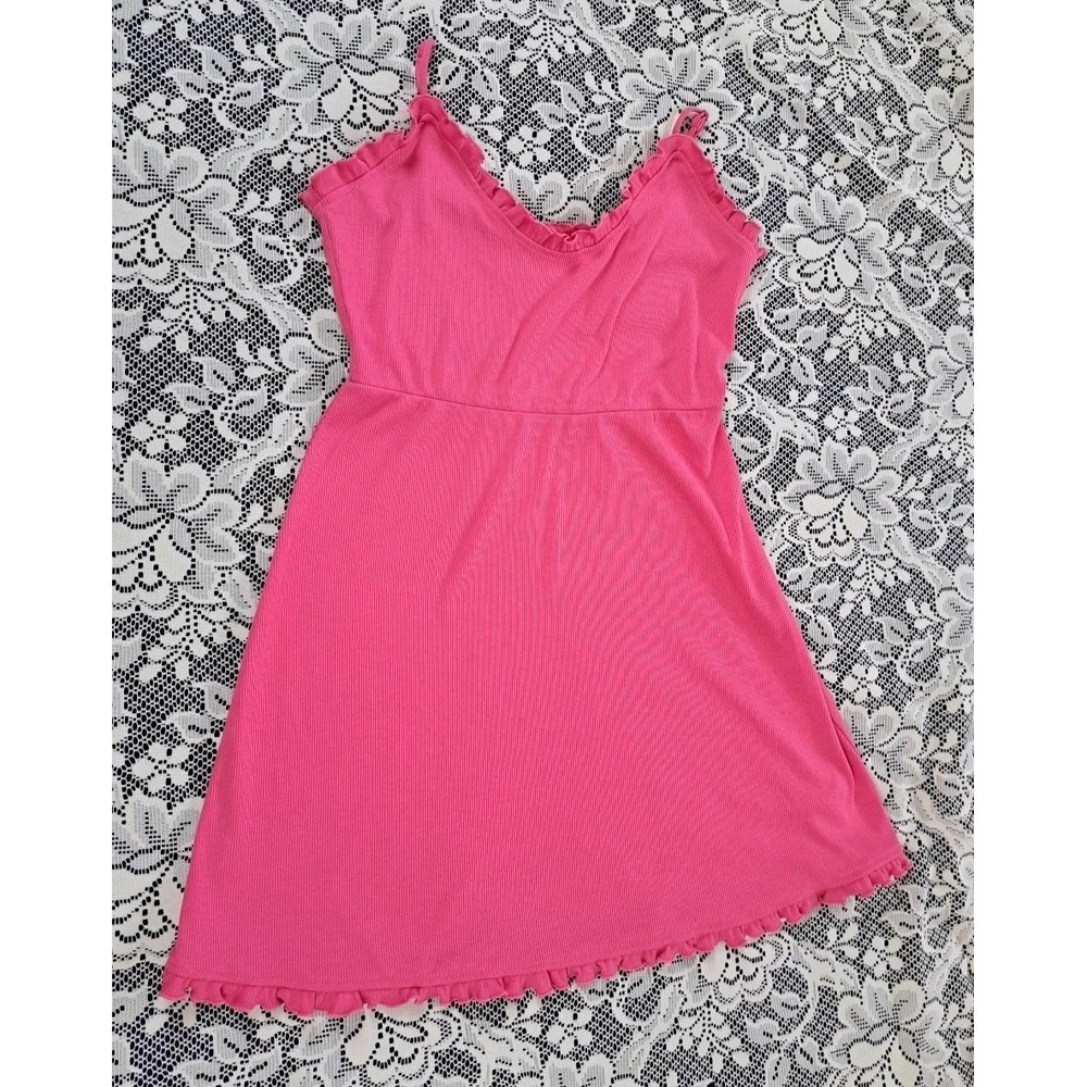 Future Collective Sundress M Pink Ribbed Knit Adjustable Straps Ruffle Details - Picture 5 of 9